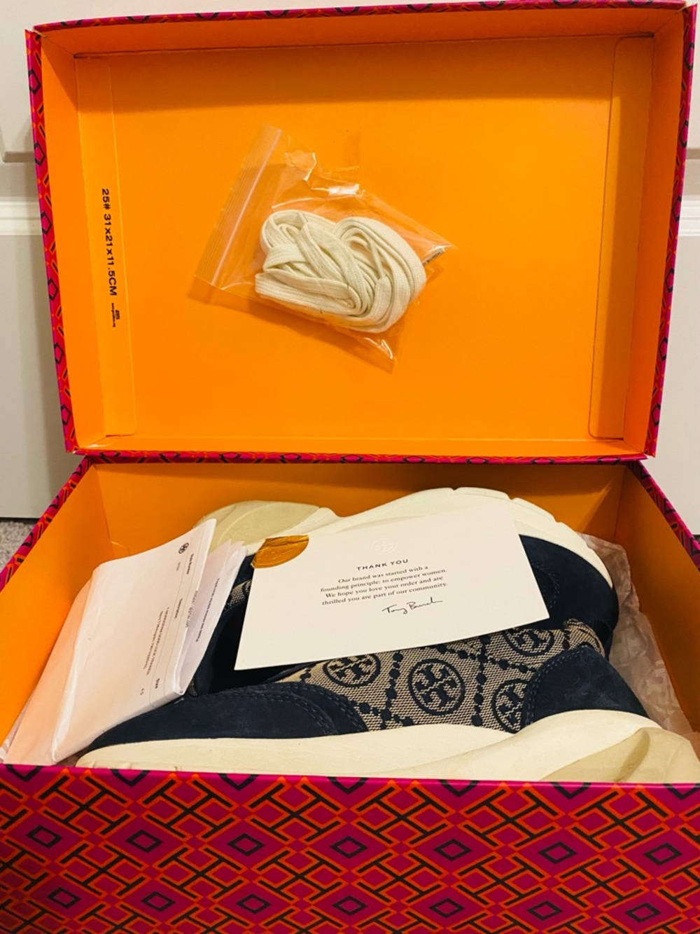 Tory Burch Navy and Cream Logo Low-Top Sneakers